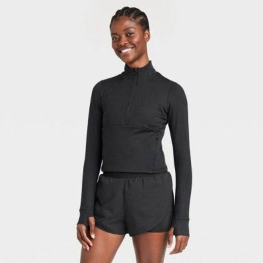All in Motion Women's XL Black 1/2 Zip-Up Femme Knit Pullover Jacket Thumbhole